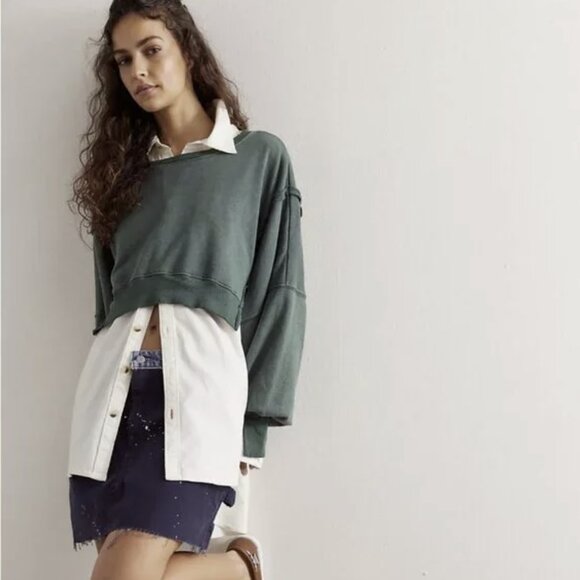 CURRENT! We The Free Camden Cropped Sweatshirt, New, XL, Green - Picture 2 of 7
